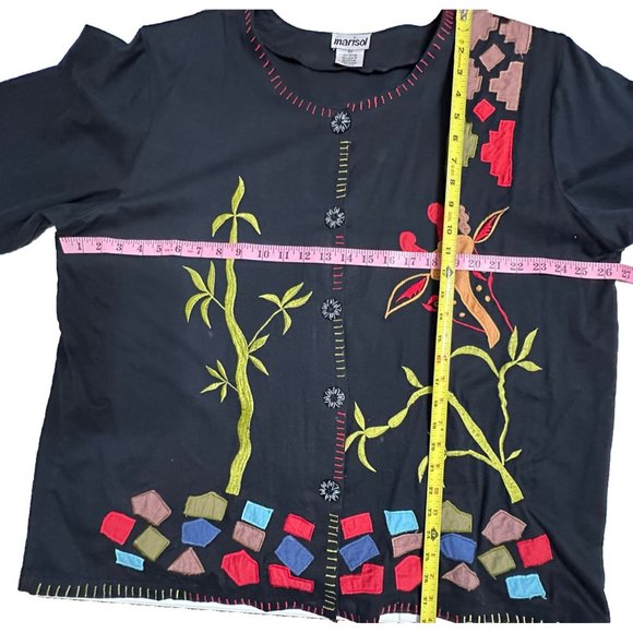 Marisol VTG Black Cotton Embroidered Giraffe Bamboo Button Front Jacket Top 2X - Picture 4 of 6